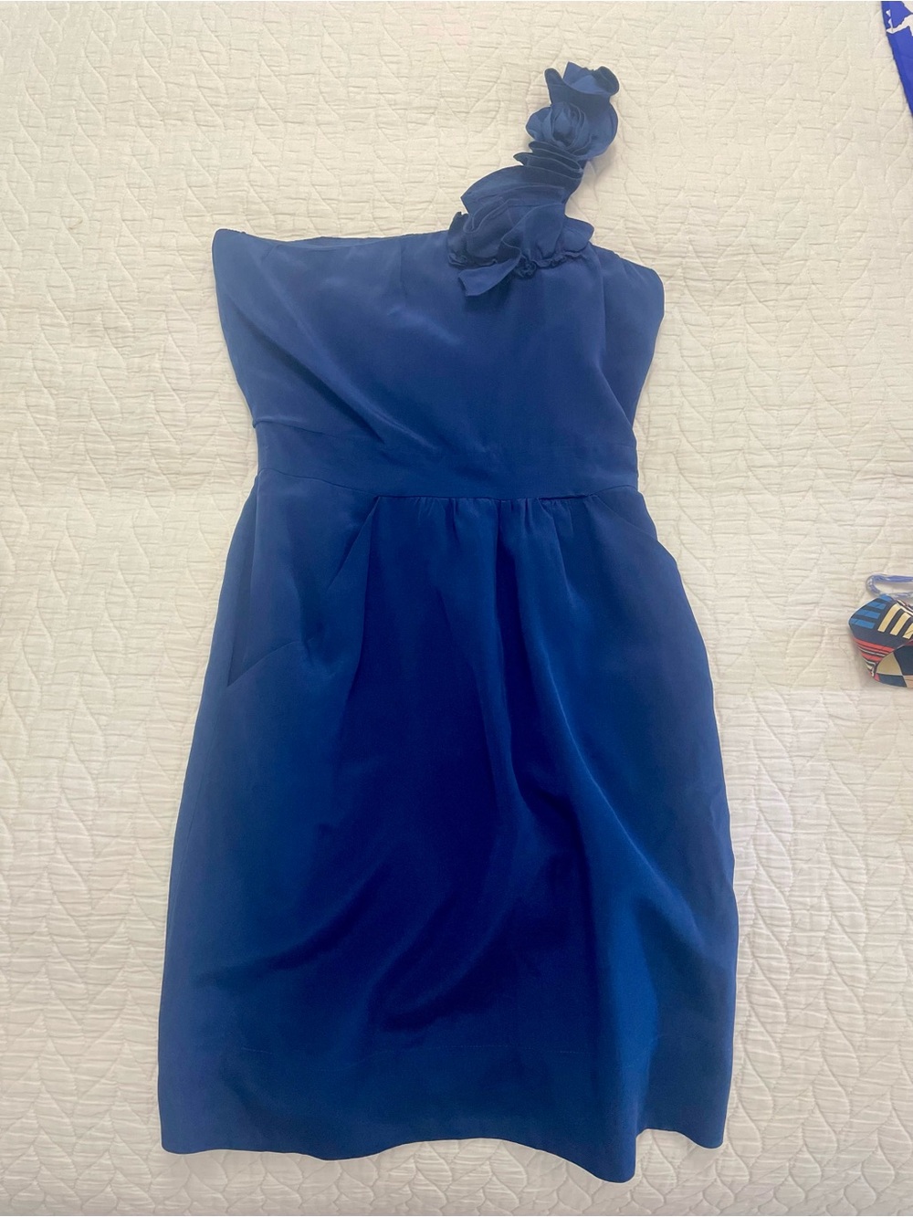 Yumi Kim Navy Blue One-Shoulder Mini Dress Silk Small